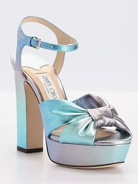 Jimmy Choo Iridescent Aqua and Silver Platform Sandal